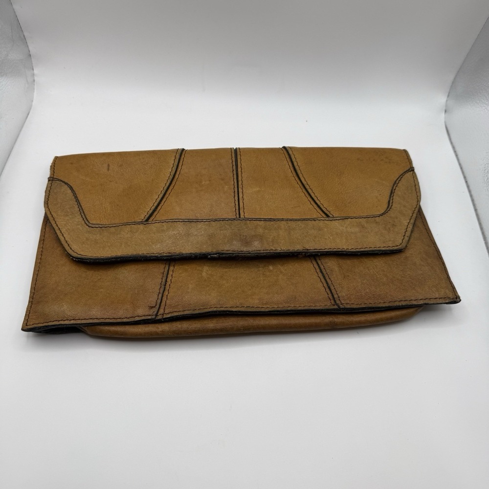Vintage Leather Suede Clutch Envelope Wallet Zipper Pocket Brown 11.5x6
